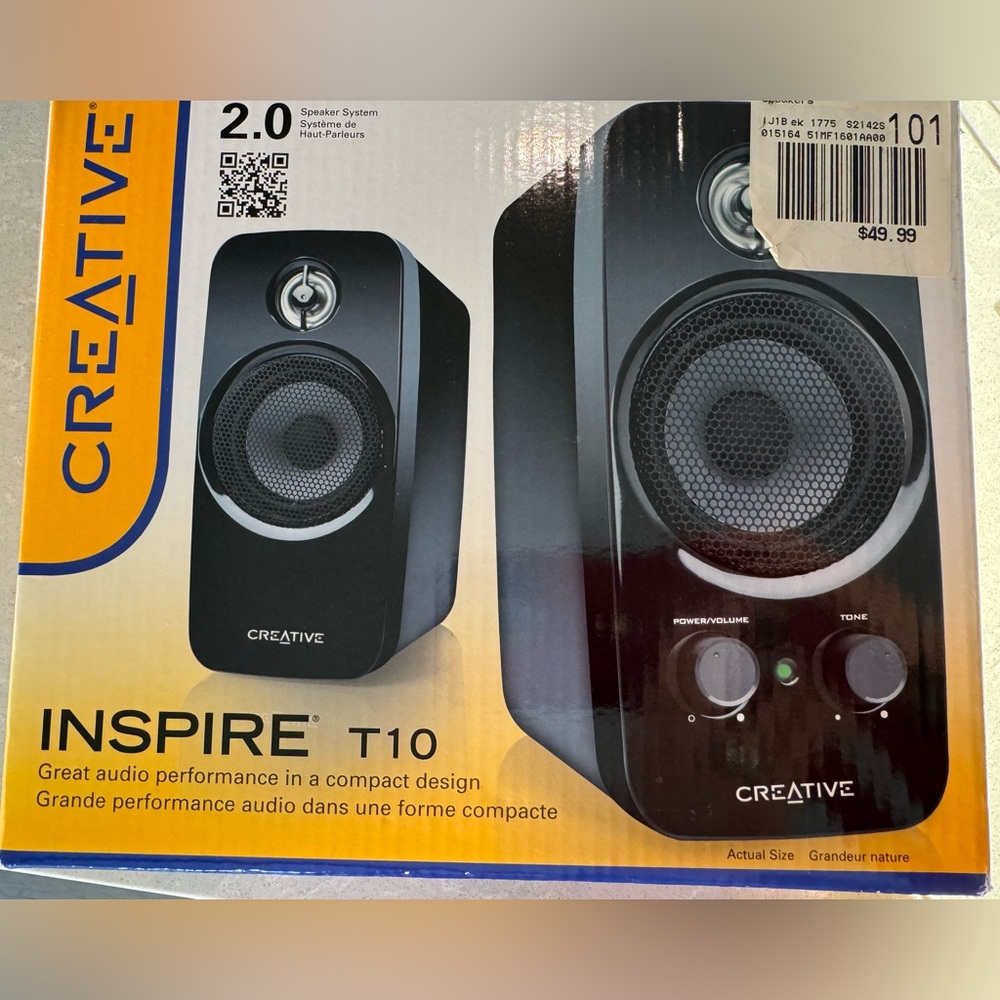 Creative Inspire T-10 2.0 Speakers with box and cords for PC, Mac, MP3
